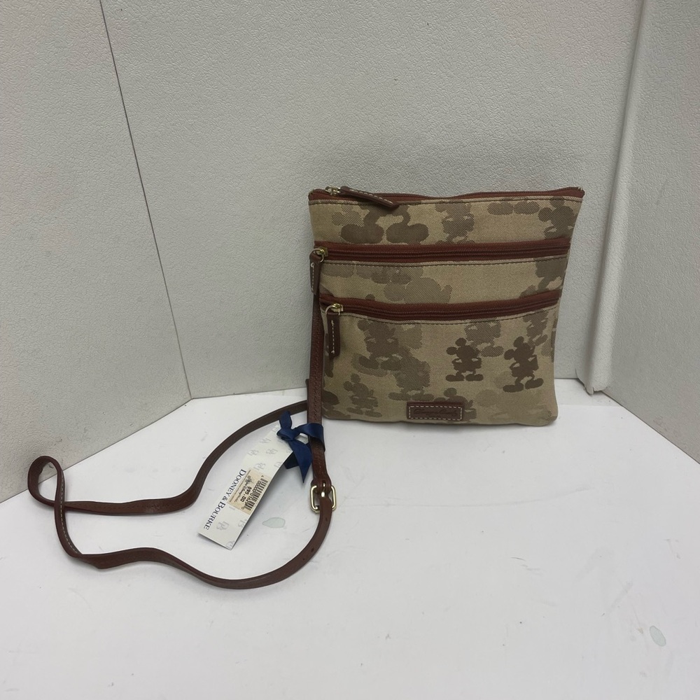Disney Dooney & Bourke Brown Tonal Mickey Mouse Triple Zip Crossbody Purse Bag